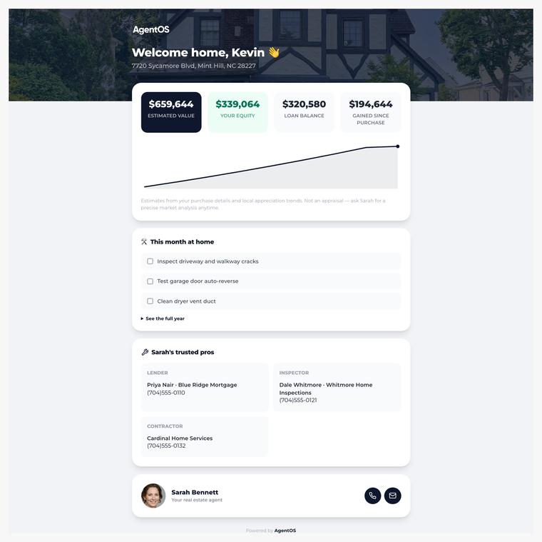 A homeowner's Forever Portal showing home value, equity, and neighborhood activity