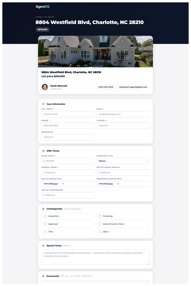 Offers compared side by side on a listing in AgentOS