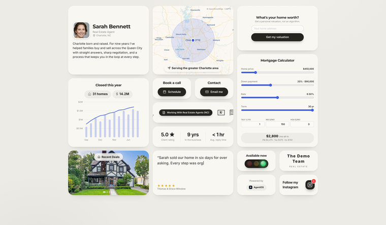 A published OnePage personal site in AgentOS